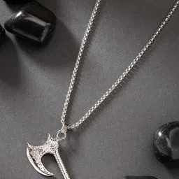 Roadster Stainless Steel Silver-Plated Artificial Stones Studded Pendant With Chain-picture-41