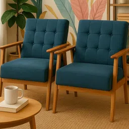 Little Extra Set of 2 Midnight Blue Upholstered Wooden Armchair-image-12