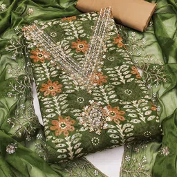 SAINOOR Floral Printed Sequinned Jaam Cotton Unstitched Dress Material-picture-21