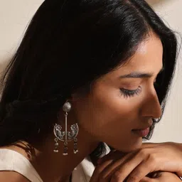 Dulcett Silver-Plated Artificial Beads Beaded Crescent Shaped Oxidised Drop Earrings image 4