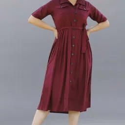 fancify Women Shirt Maroon Below Knee Dress-picture-11