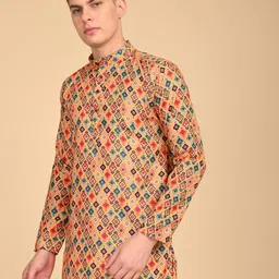 TIGER SNAKE Geometric Printed Thread Work Mandarin Collar Cotton Straight Kurta-picture-19