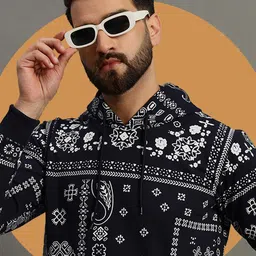 HUSHBUCKS Men Printed Hooded Pullover Sweatshirt image 5