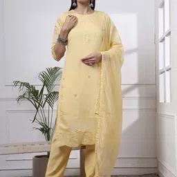 Yufta Women Embroidered Regular Mirror Work Kurta with Trousers & With Dupatta-picture-20