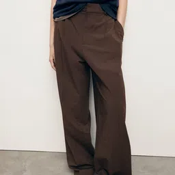 MANGO Women Low-Rise Wide Leg Pleated Trousers-image-81