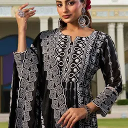 Indo Era Women Ethnic Motifs Embroidered Panelled Thread Work Pure Cotton Kurta with Trousers & With Dupatta-picture-31