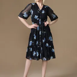 Kazo Floral Printed Fit & Flare Midi Dress-picture-34