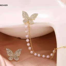 Vembley Korean Single Ear Cuff With Butterfly Stud Earrings image 4