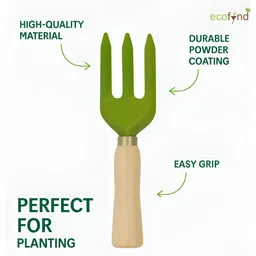 ecofynd Green & Beige Gardening Hand Fork Tool With Wooden Handle image 3