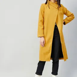 Athena Women Mustard Yellow Solid Woolen Pea Coat-picture-27
