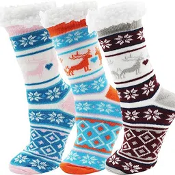starvis Women/Men Winter fluffy Snowflake Fleece white soft terry fur Lining Knit Cabin Warm Fleece Thick thermal Warm Christmas Slipper Socks image 5