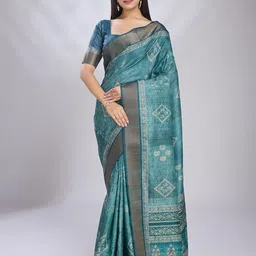 KALINI Zari Ethnic Motifs Printed Saree With Blouse Piece-picture-28