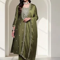 Rang by Indya Women Floral Embroidered Regular Kurta Sets With Dupatta-image-2