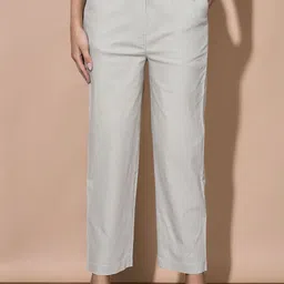 FFU Women Striped Classic Cotton Regular Fit Trousers-image-7
