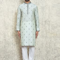 Arihant Rai Sinha Floral Embroidered Mandarin Collar Straight Poly Silk Kurta & Churidar-picture-30