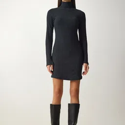 Happiness istanbul High Neck Ribbed Mini Bodycon Dress-picture-11