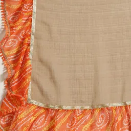 Mitera Beige & Orange Checked & Leheriya Printed Saree image 5
