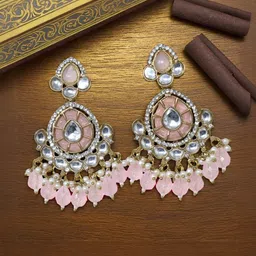 MEIRA JEWELLERY Gold Plated Artificial Stone Studded & Beaded Contemporary Drop Earrings-picture-38