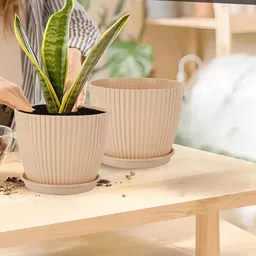 Kuber Industries 4Pc Beige & Green Durable Plastic Planters image 4