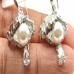 SAPRAA TRENDS Stainless Steel Rhodium-Plated American Diamond Studded Quirky Drop Earrings image 2