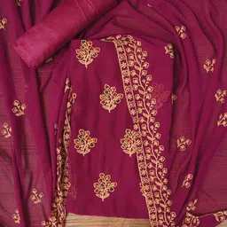 Desi Fusion Embroidered Thread Work Silk Georgette Unstitched Dress Material-picture-27