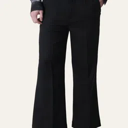 PERCH Men Black Solid Bell Bottom Trouser-picture-15