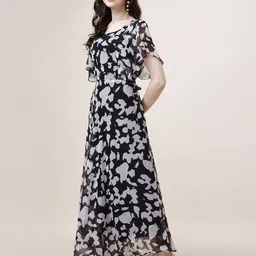 Fashion2wear Women Flutter Sleeves Abstract Printed Fit & Flare Maxi Dress image 4