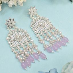 MEIRA JEWELLERY Artificial Stones Studded And Beaded Contemporary Drop Earrings-picture-46