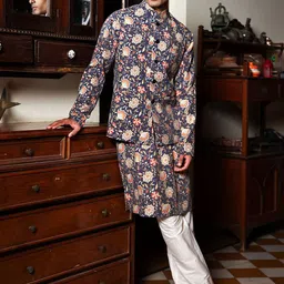 PATR Printed Mandarin Collar Neck Woven Nehru Jacket image 4