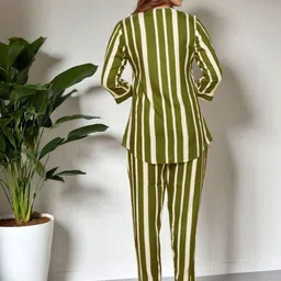 SZN Striped Collared Neck Three Fourth Sleeves Shirt With Trouser Co-Ords image 5