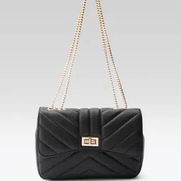Carlton London Black Quilted Sling Bag with Quilted-image-14