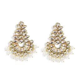 Priyaasi Gold Plated American Diamond Pearl Beaded Contemporary Chandbalis image 2