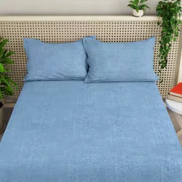 Myntra Elegant Homes Blue Woollen 300 TC King Bedsheet Set 2.5 m x 2.25 m image 2