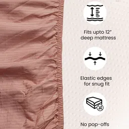 Oyvu Peach-Coloured Striped 300 TC King Bedsheet with 2 Pillow Covers image 5