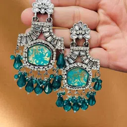 OPUS GEMS Artificial Stones Studded And Beaded Contemporary Chandelier Drop Earrings image 4