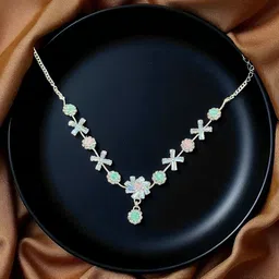 Manvini Women Silver-Plated Cubic Zirconia Necklace & Earrings Set image 3