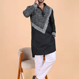 W & G Men Abstract Printed Cotton Kurta with Trousers-image-52