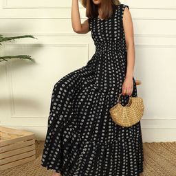 Raiyani Enterprise Printed Tiered Smocked Maxi Dress-picture-5
