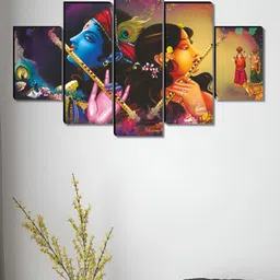 SAF Blue & Beige 5 Pieces Radha Krishna Wood Wall Art image 2