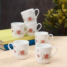CLAY CRAFT White & Red Floral Printed Ceramic Glossy Cups 180 Ml Each image 1