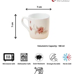 CLAY CRAFT White & Red Floral Printed Ceramic Glossy Cups 180 Ml Each image 4