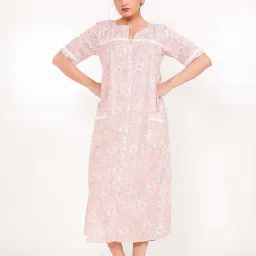 The Kaftan Company Peach Floral Regular Nightdress-image-16