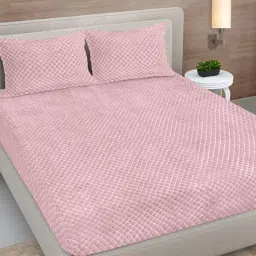 FABINALIV Pink Solid King Size Fitted Double Bedsheet with 2 Pillow Covers-image-24