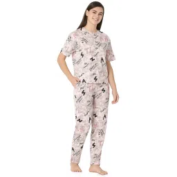 Juliet Womens's Peach Cotton Printed Night Suit T-shirts and Pajama Set (Set of 2) image 3