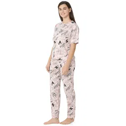 Juliet Womens's Peach Cotton Printed Night Suit T-shirts and Pajama Set (Set of 2) image 4