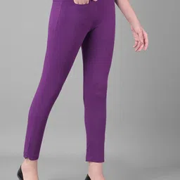 comfort lady Women Regular Fit Purple Cotton Blend Trousers image 4
