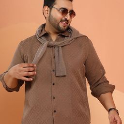 Instafab Plus Men Plus Size Comfort Fit Textured Spread Collar Cotton Casual Shirt-image-12