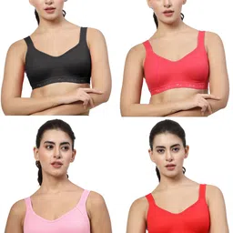 LILY Women Pack Of 4 Full Coverage Non Padded Sports Bra image 5