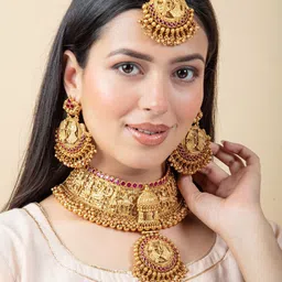 jooltara Gold-Plated Stone-Studded & Beaded Jewellery Set-picture-28