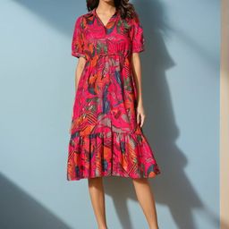 Moda Rapido Print Puff Sleeve Crepe Fit & Flare Dress-picture-44